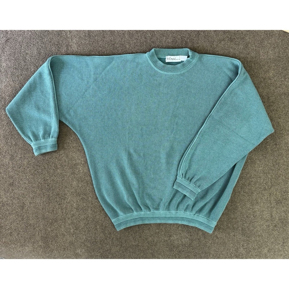 Vintage St. Croix Knits Aqua Cotton Microfiber Crew Neck Sweater Men's M USA